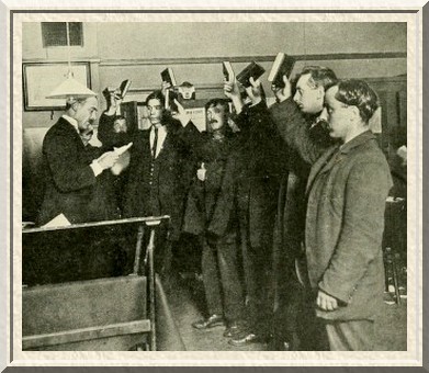 Recruits taking the oath at the Central Recruiting Depot, Whitehall.