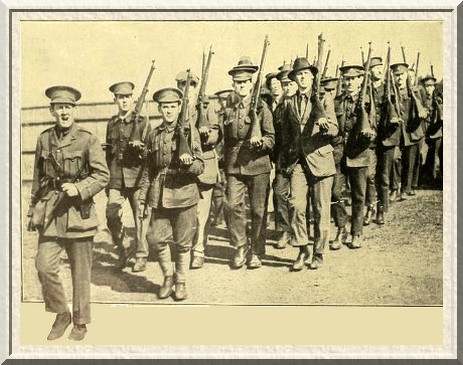 With the public schoolboys at Epsom. Lieut. F.R. Foster, the famous
cricketer, leading the company.