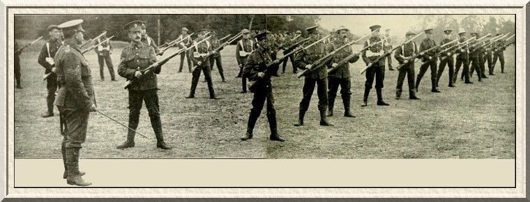 Men of the King's Liverpool Regiment at bayonet practice.