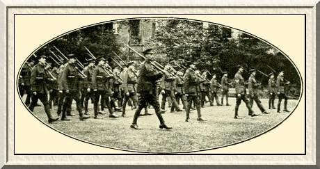 Inns of Court O.T.C. Infantry being instructed in slow marching at
Lincoln's Inn Fields.