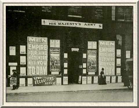The fortune of war. The London Office of the Hamburg-America Line
transformed into a British recruiting office.
