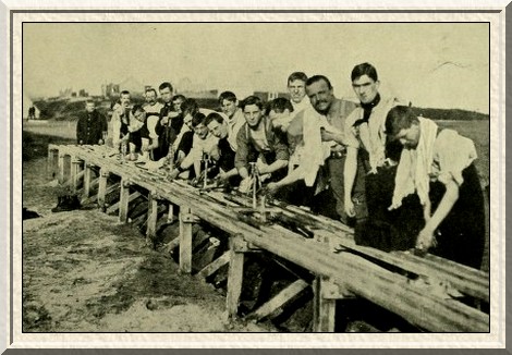 Recruits at their early-morning toilet.