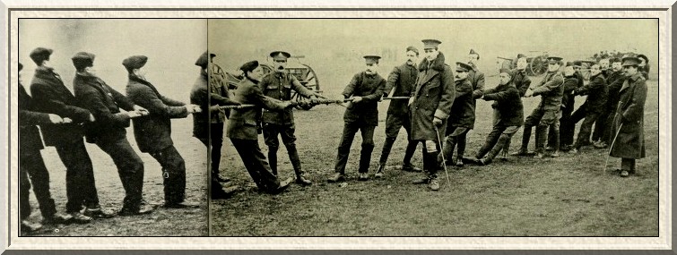Kitchener's men at Aldershot at leap-frogging, an exercise which
forms a part of their physical drill.