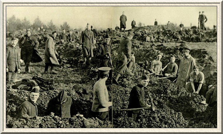 The Pioneer Battalion of Kitchener's Army (8th Battalion Oxfordshire
and Bucks Light Infantry) trench-digging on the outskirts of Oxford.