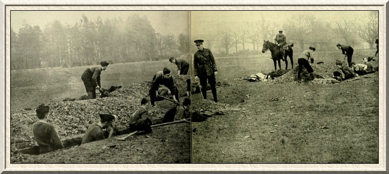 Learning the art of trench-digging. A squad of 'A' Company, 8th
(Service) Battalion, Leicestershire Regiment, at work.
