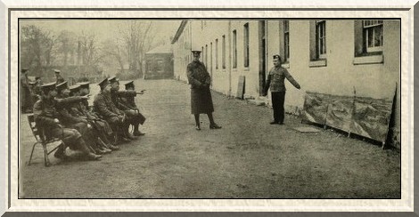 Instruction in reconnaissance work. Non-commissioned officers
learning to describe the topography of the field of operations.