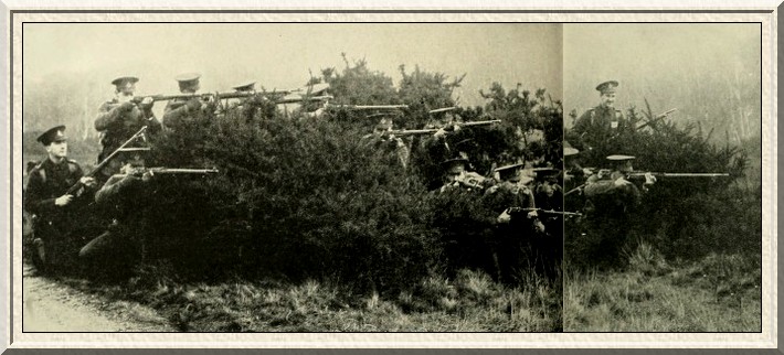 A squad of Queen's Westminsters at firing practice in the course of
a sham fight.