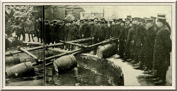The 9th North Staffordshire Regiment practising the building of
rafts and bridges.