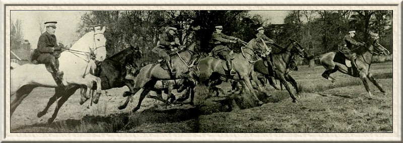 A field day at Richmond Park.—officers of the Middlesex
Hussars clearing a ditch.