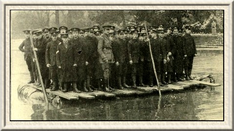 A tarpaulin raft built by the 9th North Staffordshire Regiment at
Hastings. It is carrying sixty-two men.