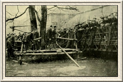 A practical lesson in bridge-building.—Explaining first steps
to recruits.