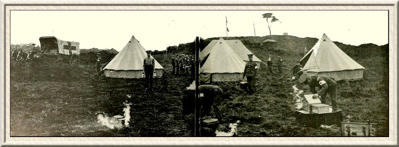 An R.A.M.C. hospital in the field, showing the kitchen and cooking
facilities.