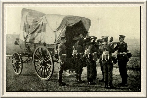 Transferring the stretcher into an ambulance wagon.