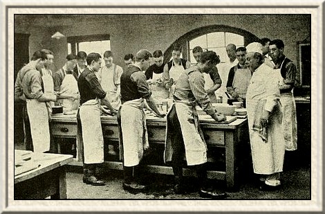 Army cooks being given instruction at the cookery school.