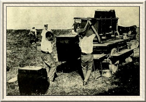 Hot meals on the march.—One of the field kitchens which supply
the army's wants.