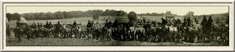 With the Army Service Corps.—A transport unit deployed beside
the road during an advance.