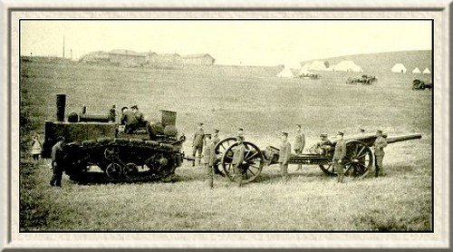 Caterpillar traction-engine used by the army for drawing heavy guns.