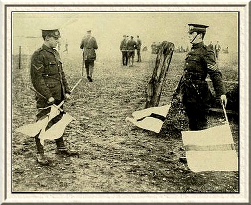 Signalling instruction in the camp of the new 1st London Machine-gun
Battery.