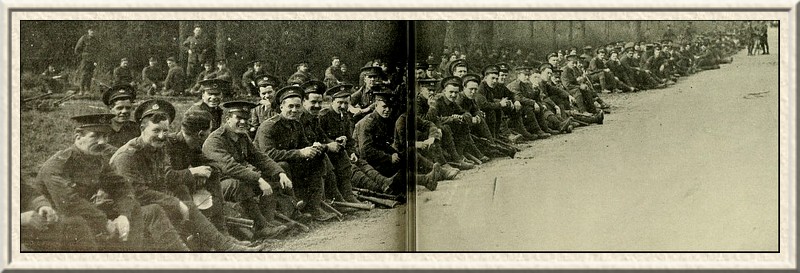 The Hants Regiment halt by the roadside during a thirty-mile march
in the Midlands.