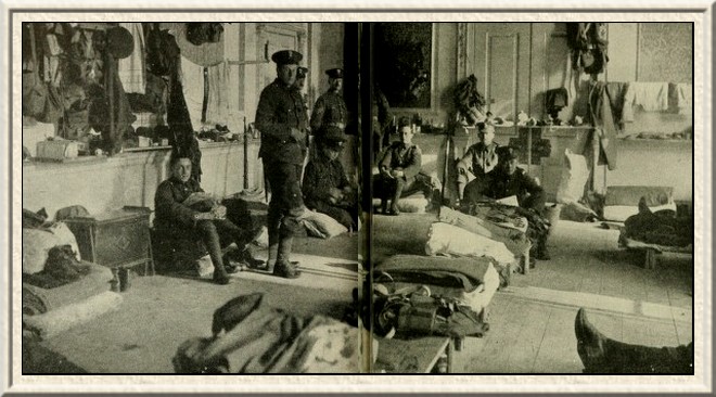 Training 'barracks' for the 3rd Battalion H.A.C.—'Mount Felix'
at Walton-on-Thames. The banqueting hall as sleeping and general quarters.