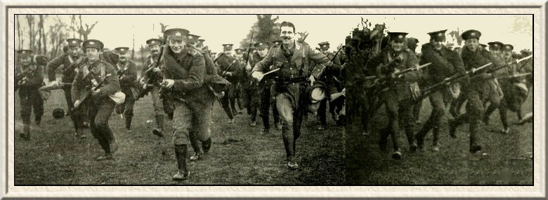 The 5th Gloucesters practising a charge with fixed bayonets near
Chelmsford.