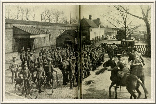 The Artists' Rifles parading prepatory to their three-day march to
Aldershot, where they went for training at Easter.