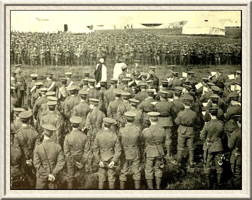 The Bishop of London holding a service in the camp of the London
Rifle Brigade.